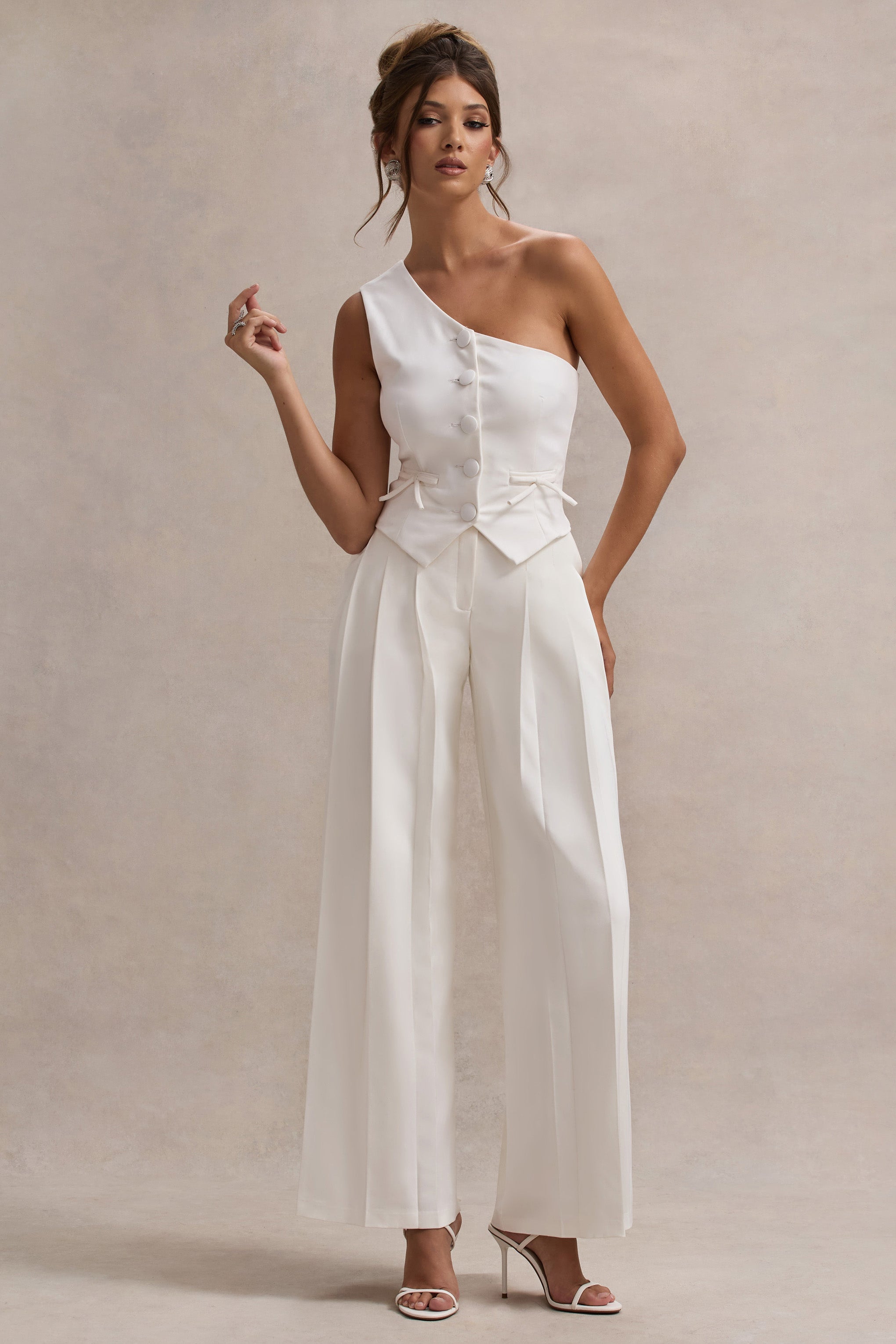 Seraphine London™ | Cream Pleated Wide-Leg Trousers