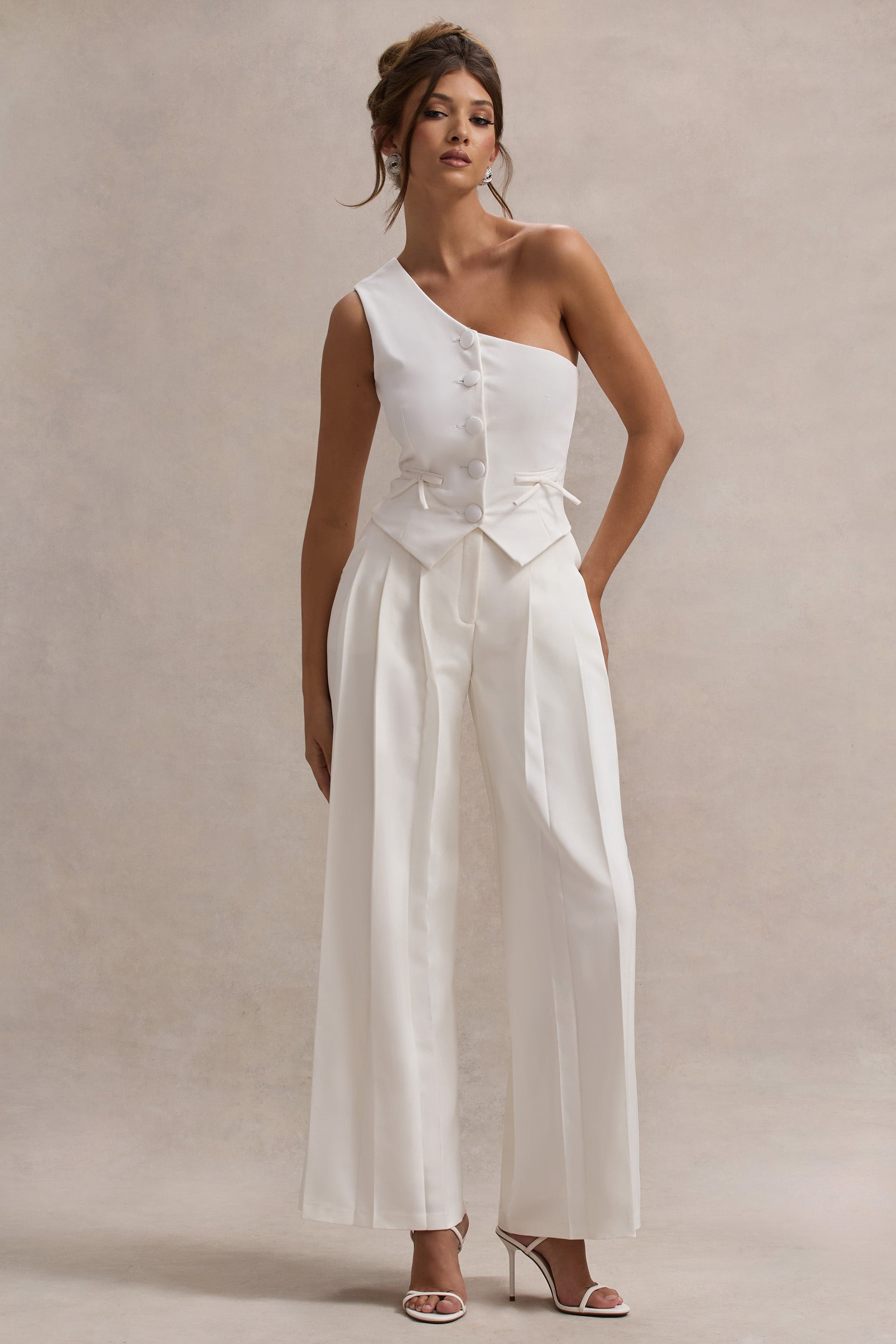 Seraphine London™ | Cream Pleated Wide-Leg Trousers