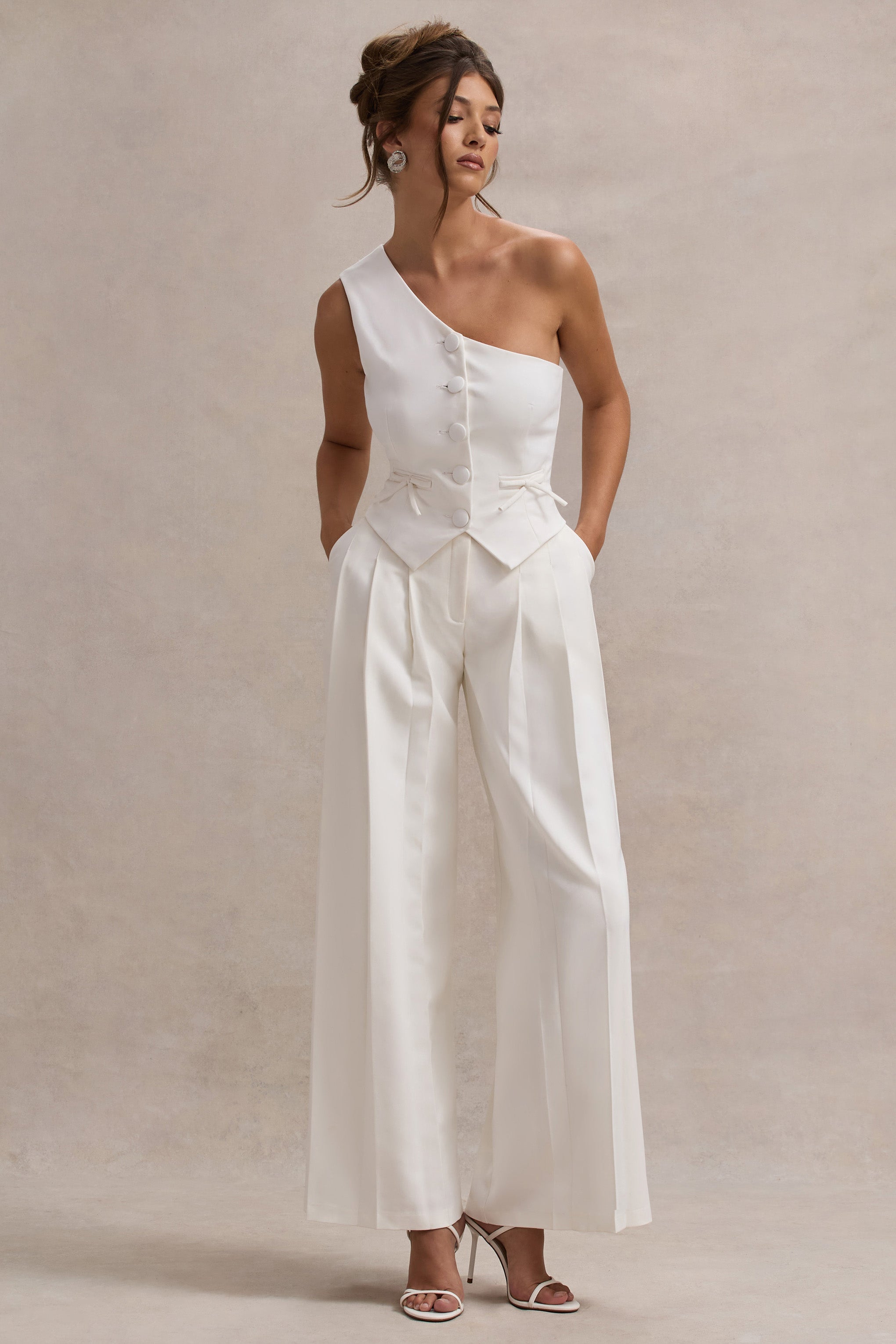 Seraphine London™ | Cream Pleated Wide-Leg Trousers