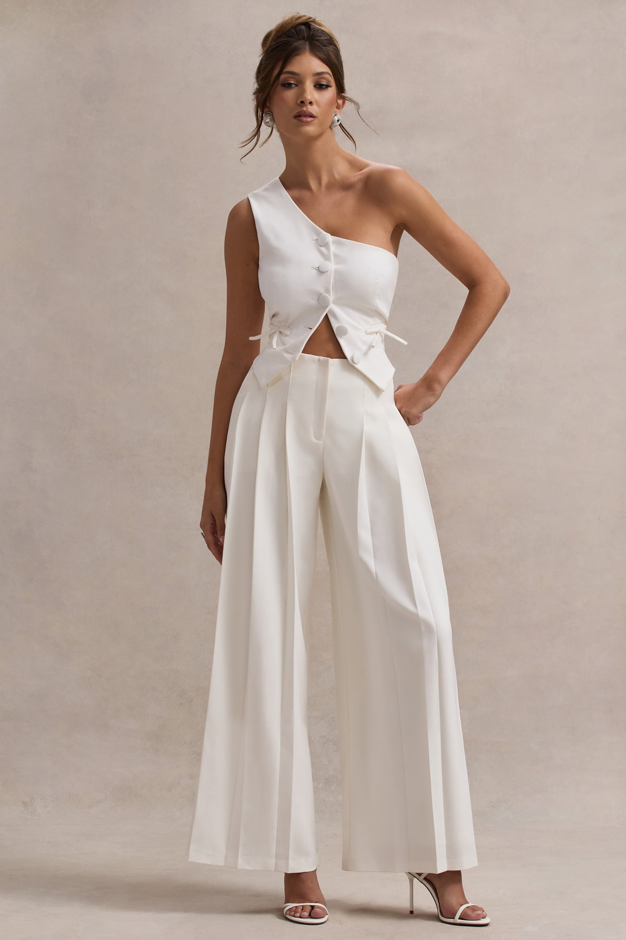 Seraphine London™ | Cream Pleated Wide-Leg Trousers