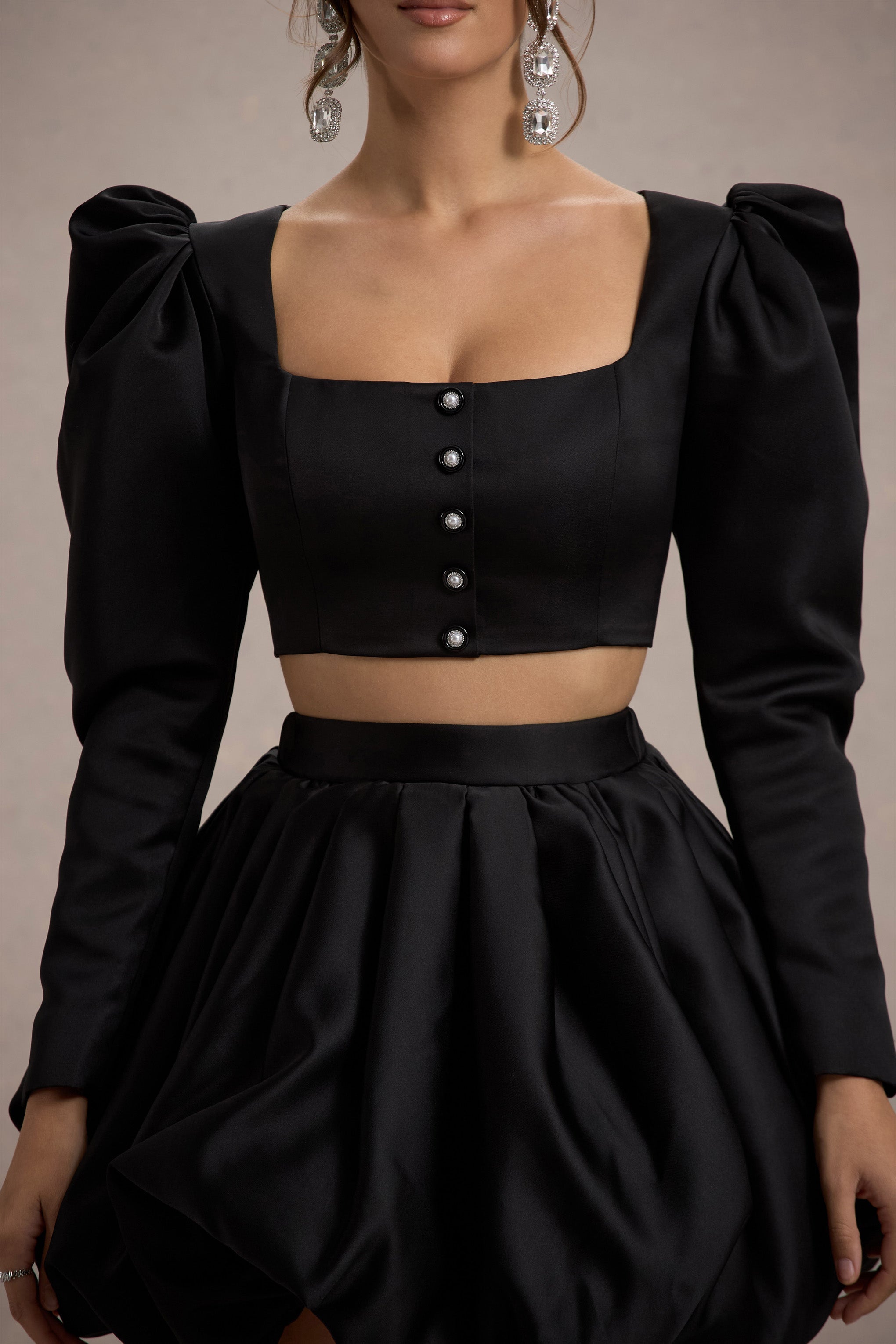 Seraphine London™ | Black Satin Sleeve Cropped Jacket