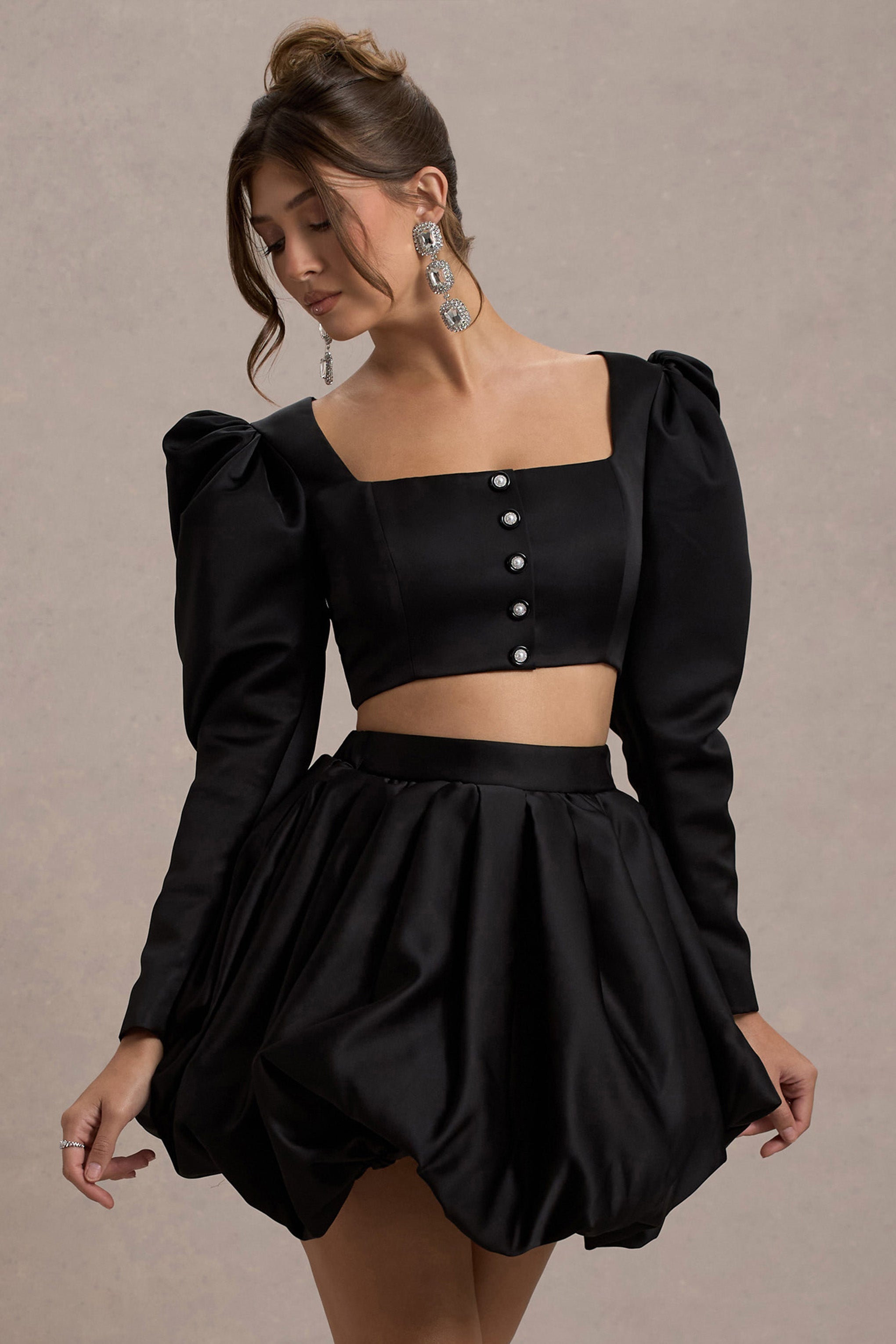 Seraphine London™ | Black Satin Sleeve Cropped Jacket