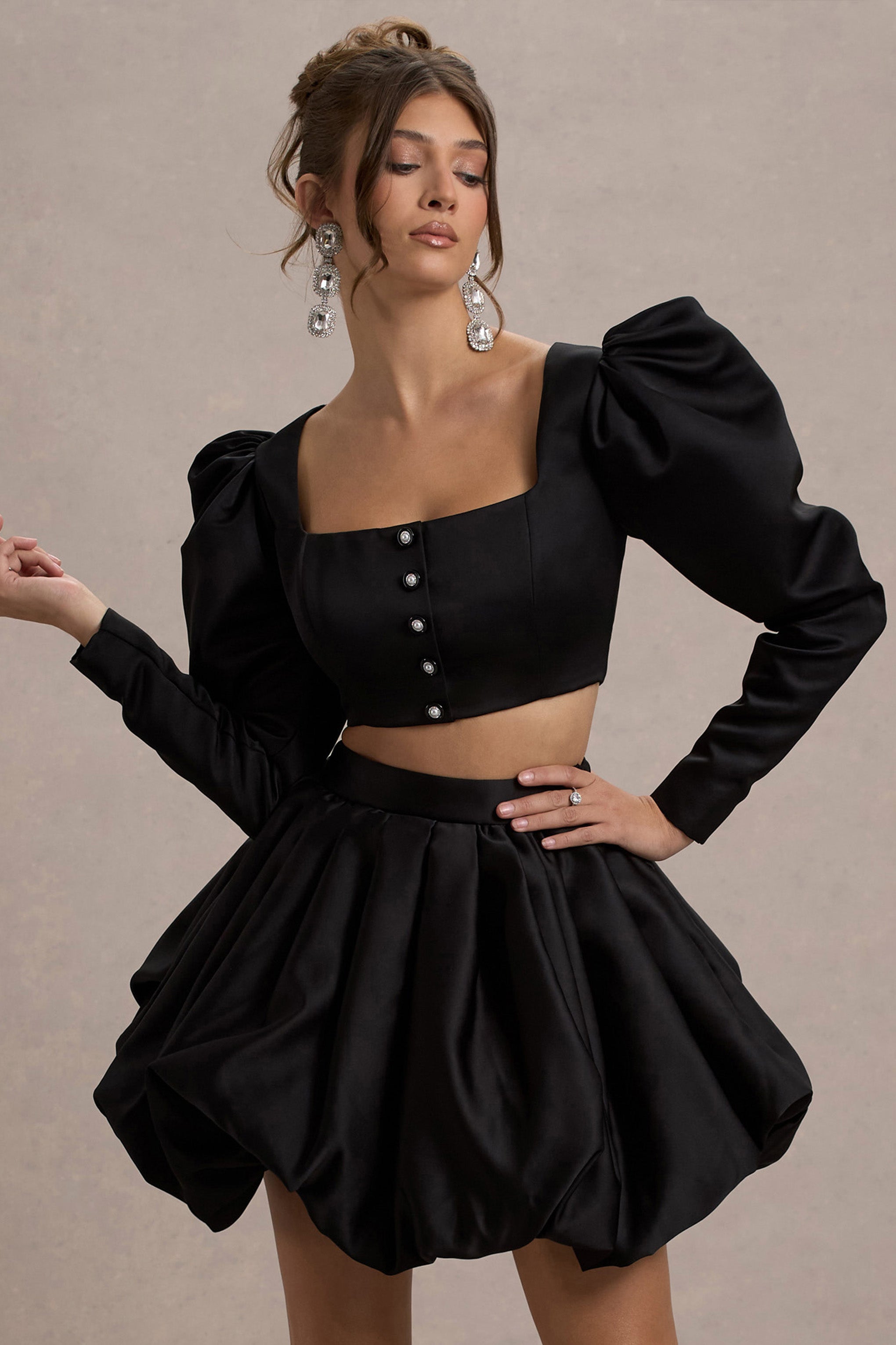 Seraphine London™ | Black Satin Sleeve Cropped Jacket