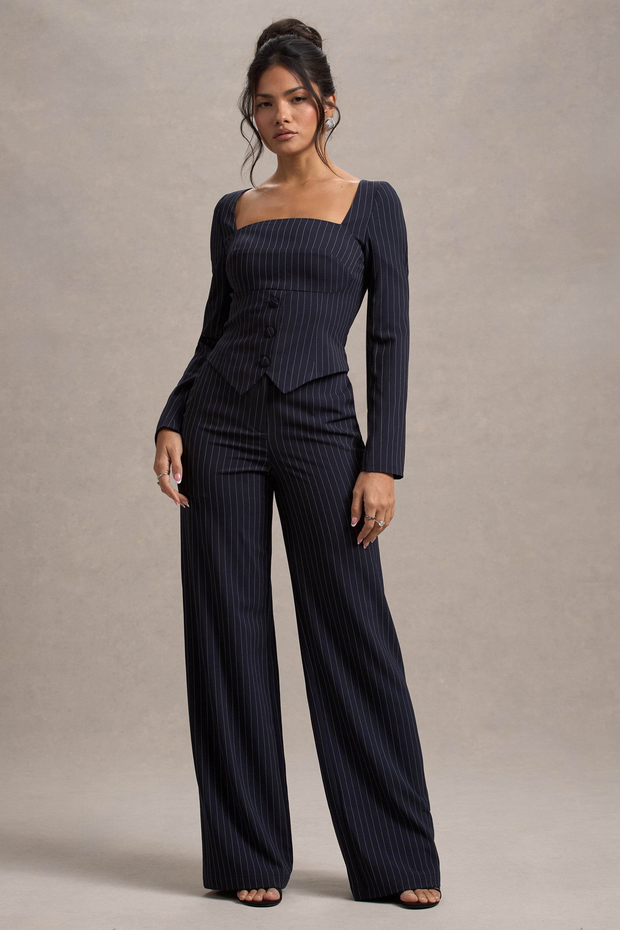 Seraphine London™ | Navy Tailored Wide-Leg Trousers