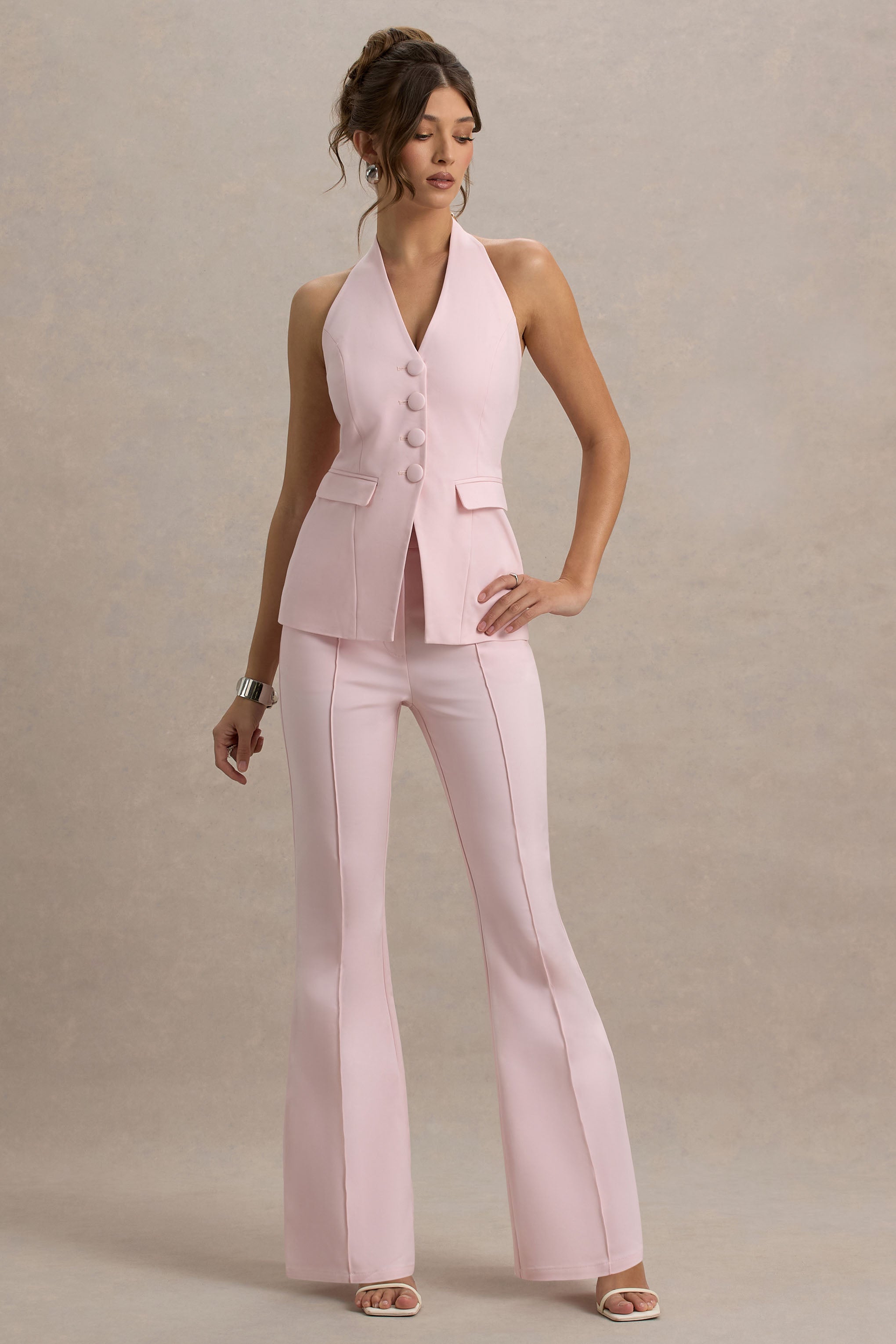 Seraphine London™ | Pink Flared-Leg Tailored Trousers