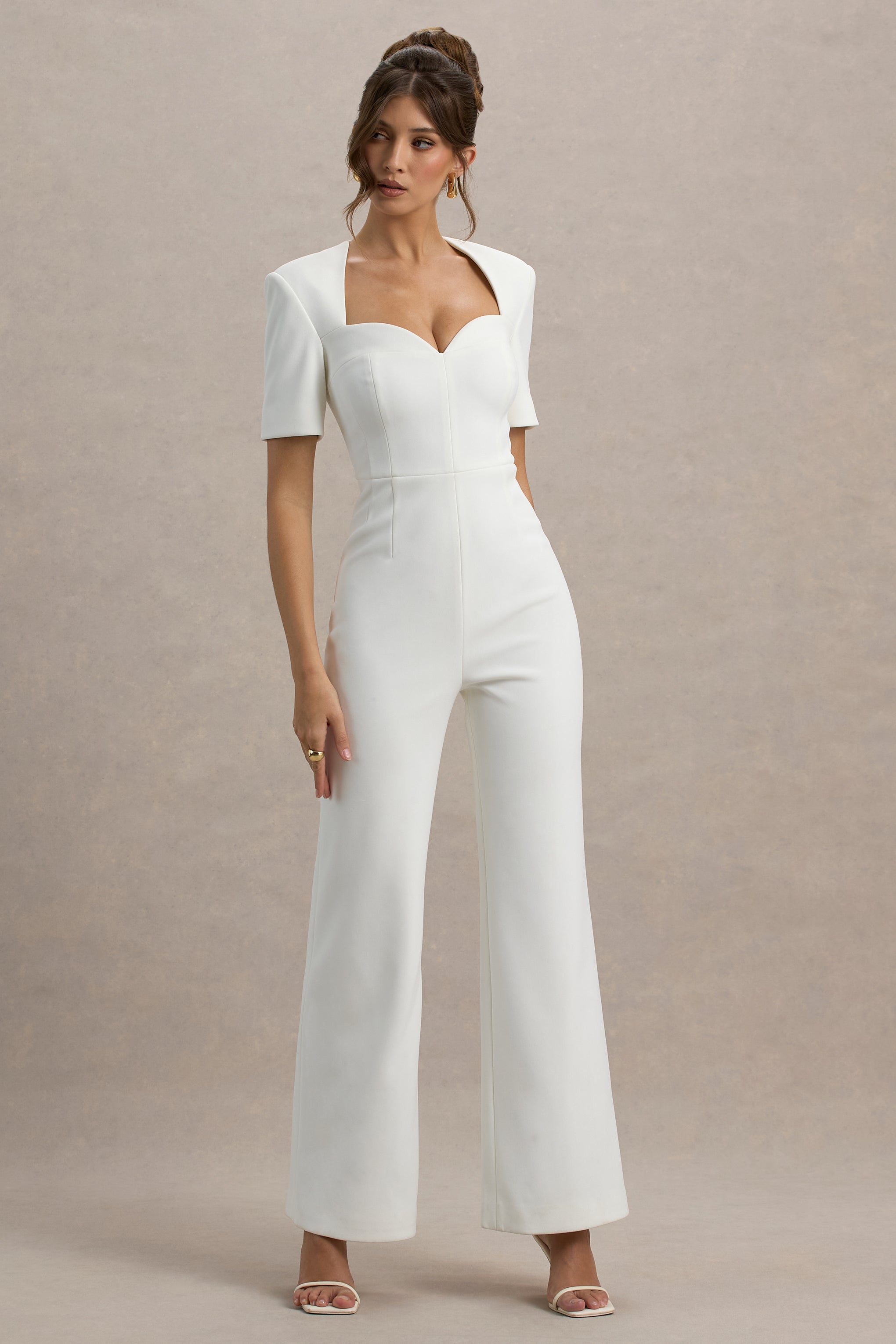 Seraphine London™ | White Sweetheart Short-Sleeve Wide-Leg Jumpsuit