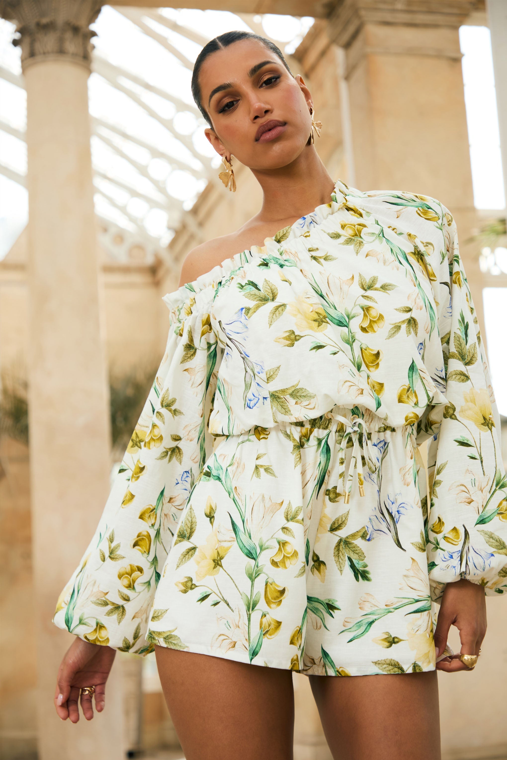 Seraphine London™ | White Botanical Print Long-Sleeve Matching Set