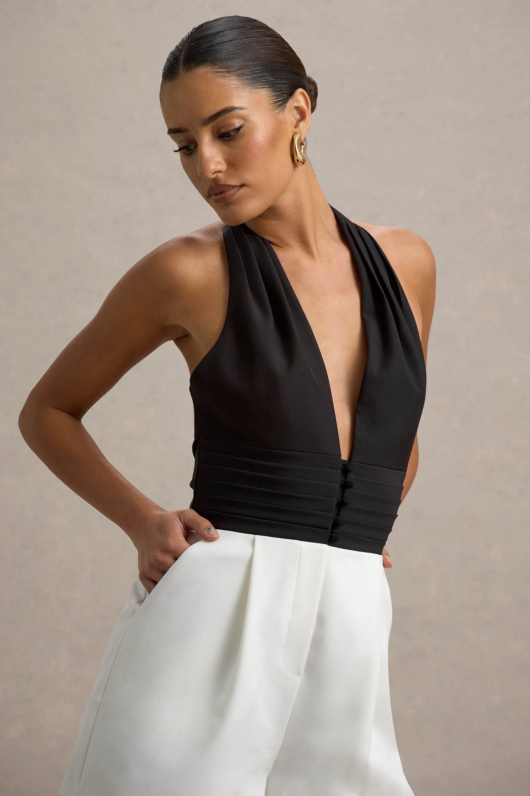 Seraphine London™ | Black & Ecru Plunge-Neck Matching Set
