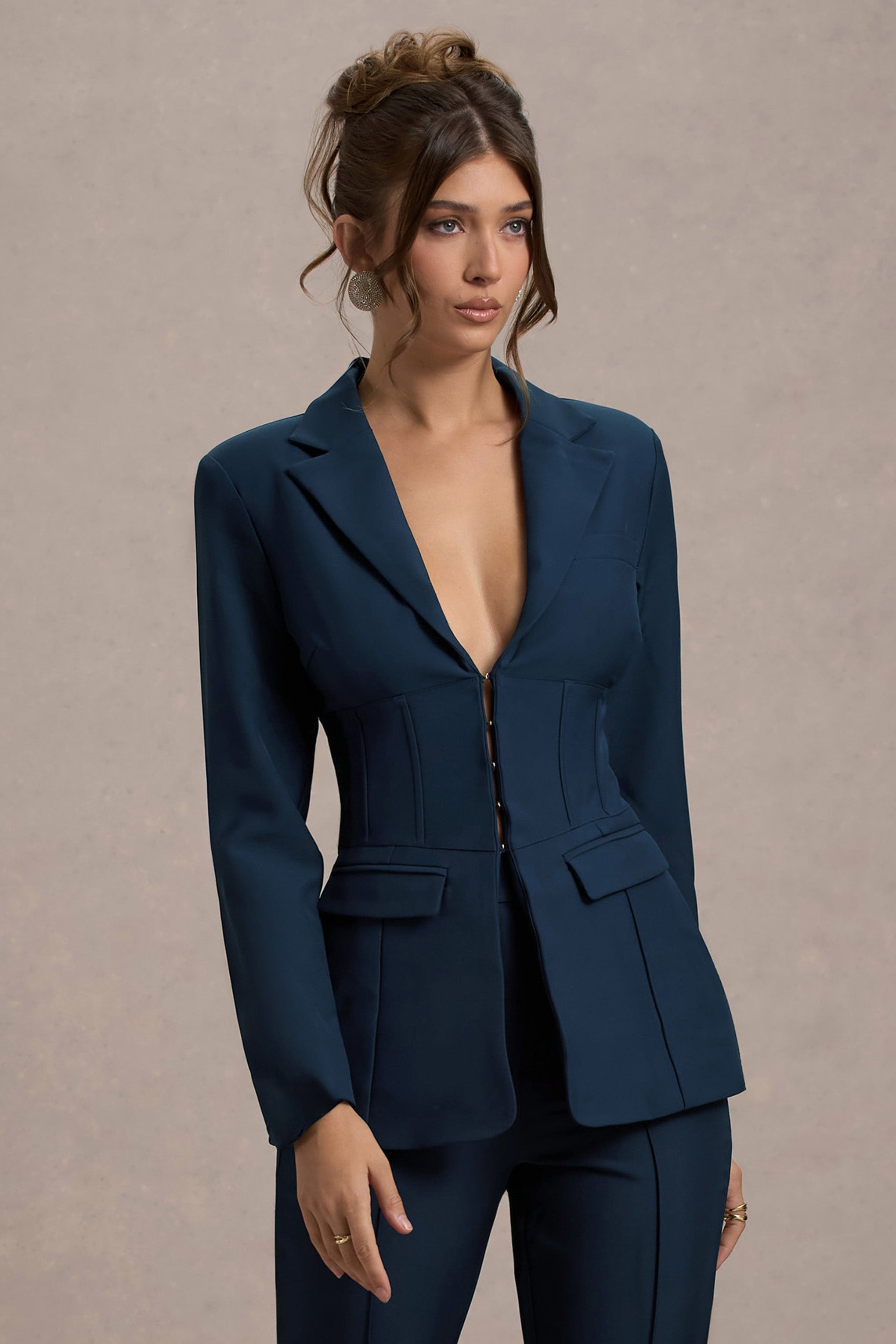 Seraphine London™ | Navy Corset Fitted Crepe Blazer