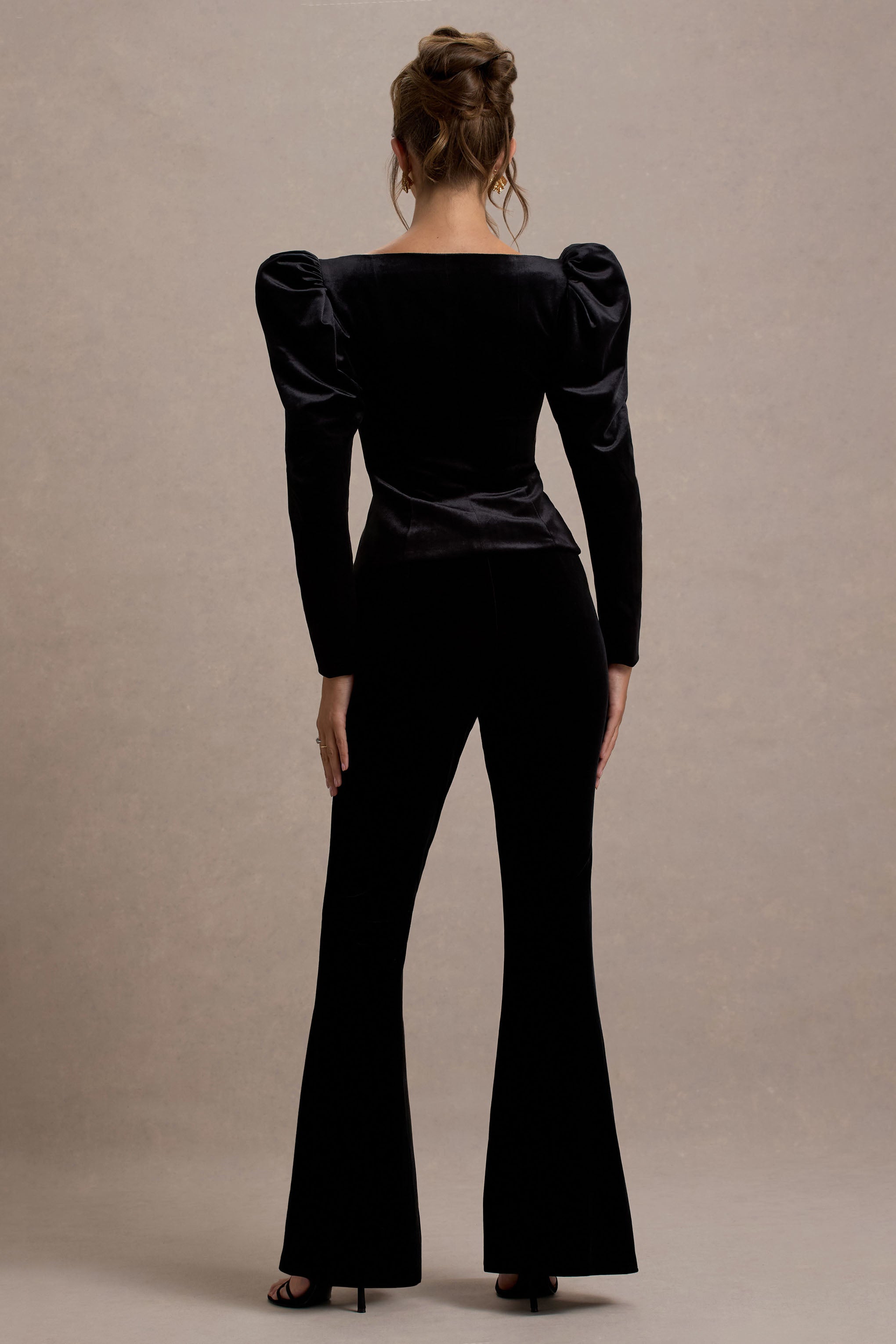 Seraphine London™ | Black Velvet Flared-Leg Trousers