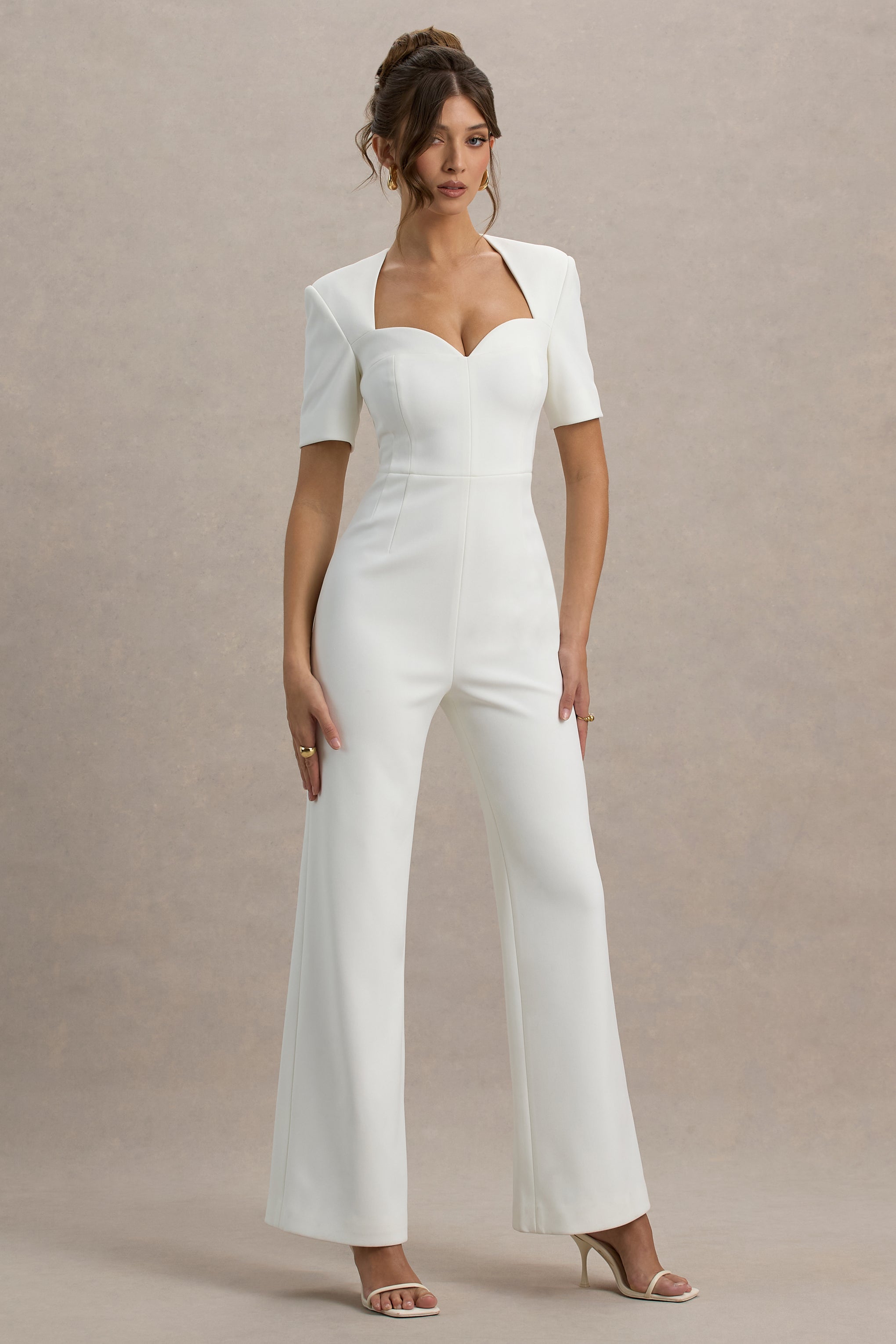 Seraphine London™ | White Sweetheart Short-Sleeve Wide-Leg Jumpsuit