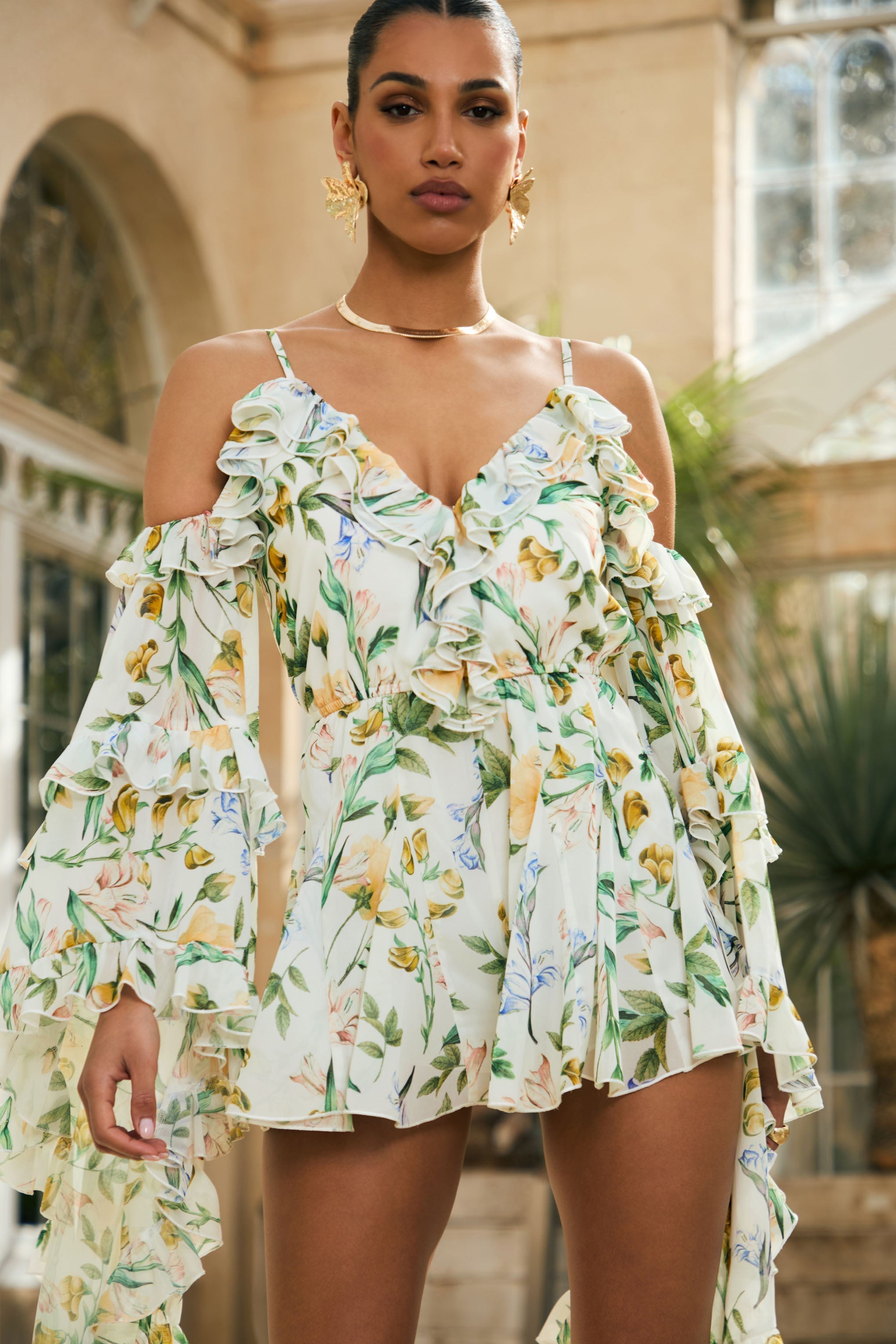 Seraphine London™ | White Botanical Print Chiffon Matching Set