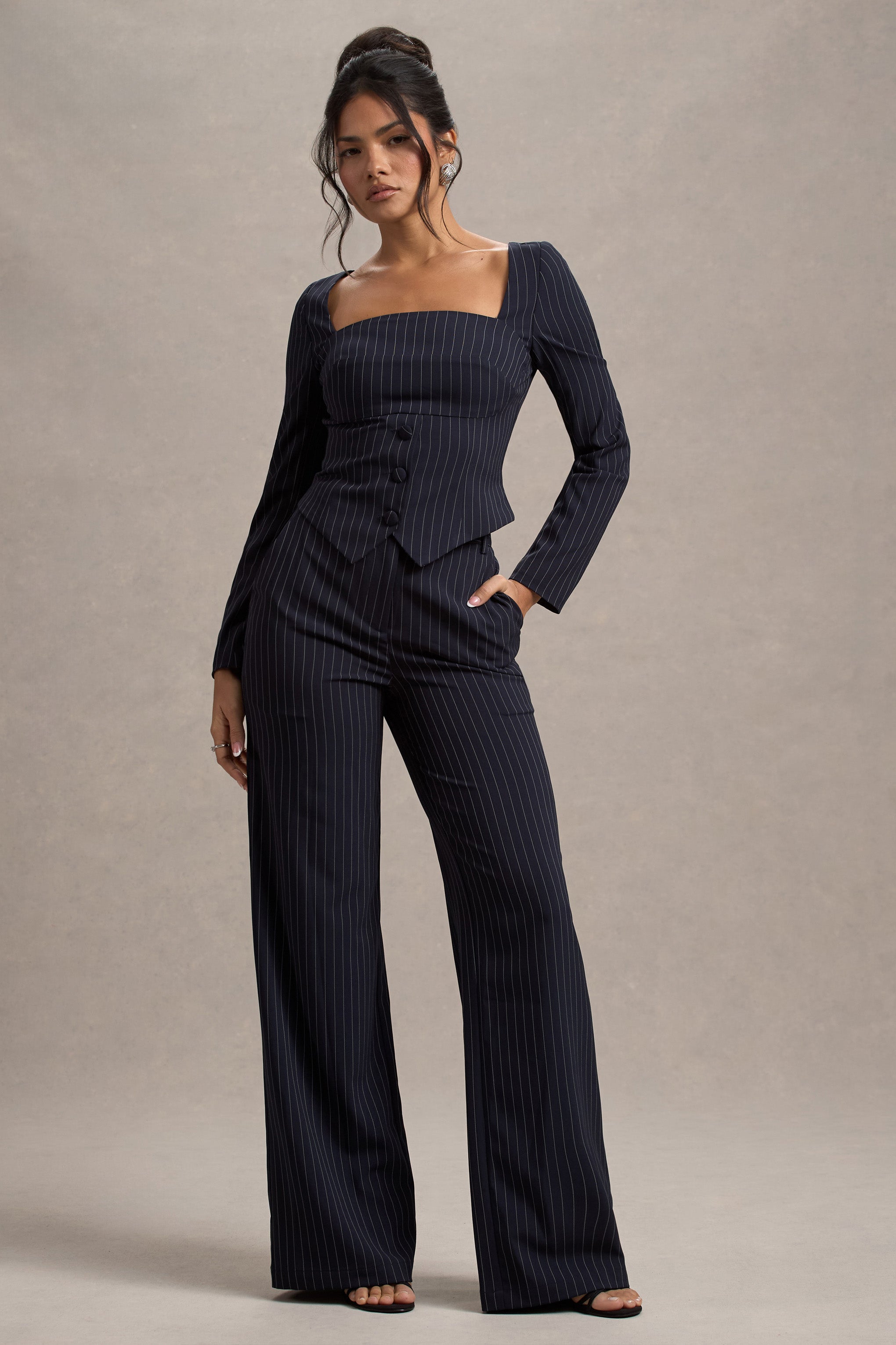 Seraphine London™ | Navy Tailored Wide-Leg Trousers