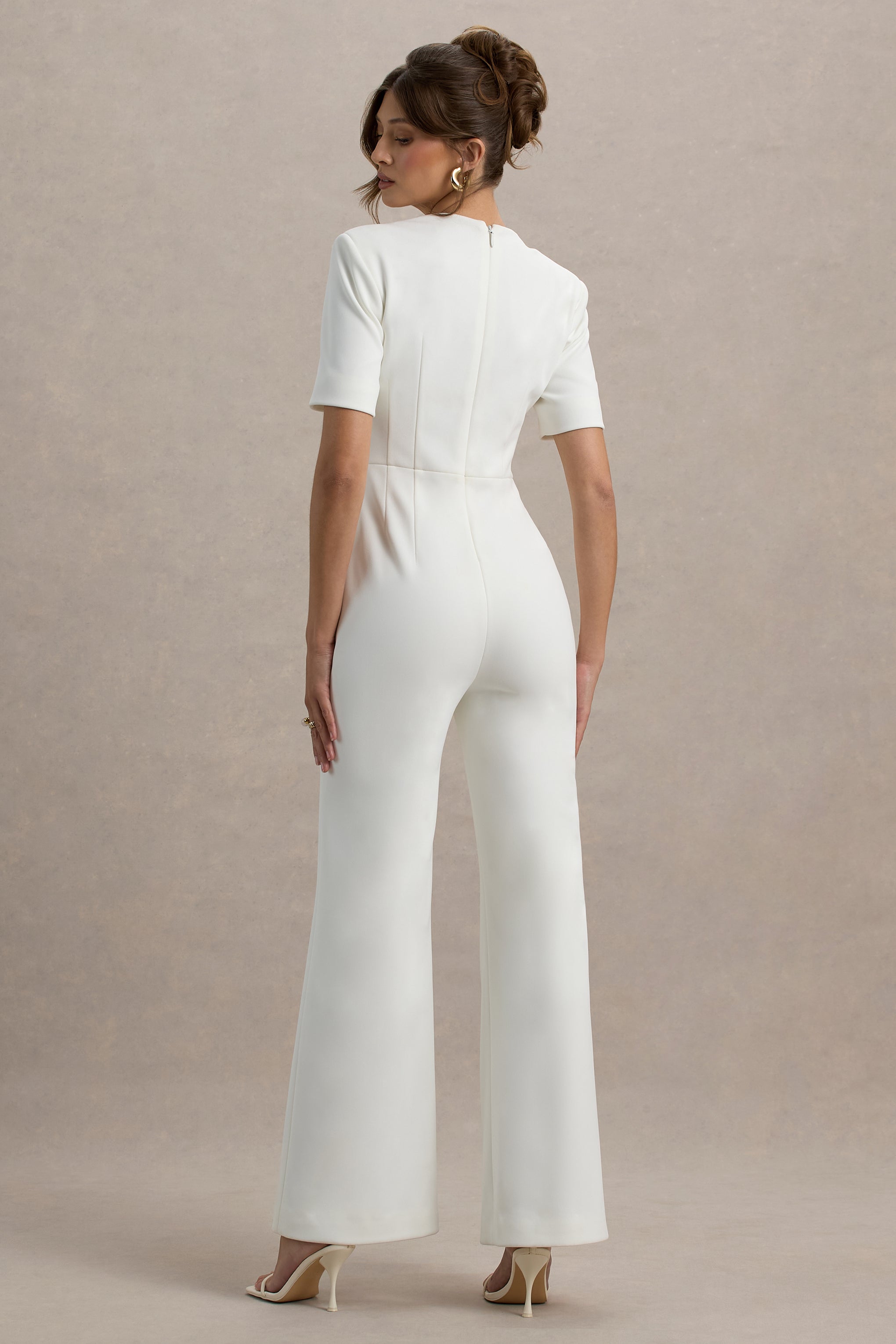 Seraphine London™ | White Sweetheart Short-Sleeve Wide-Leg Jumpsuit