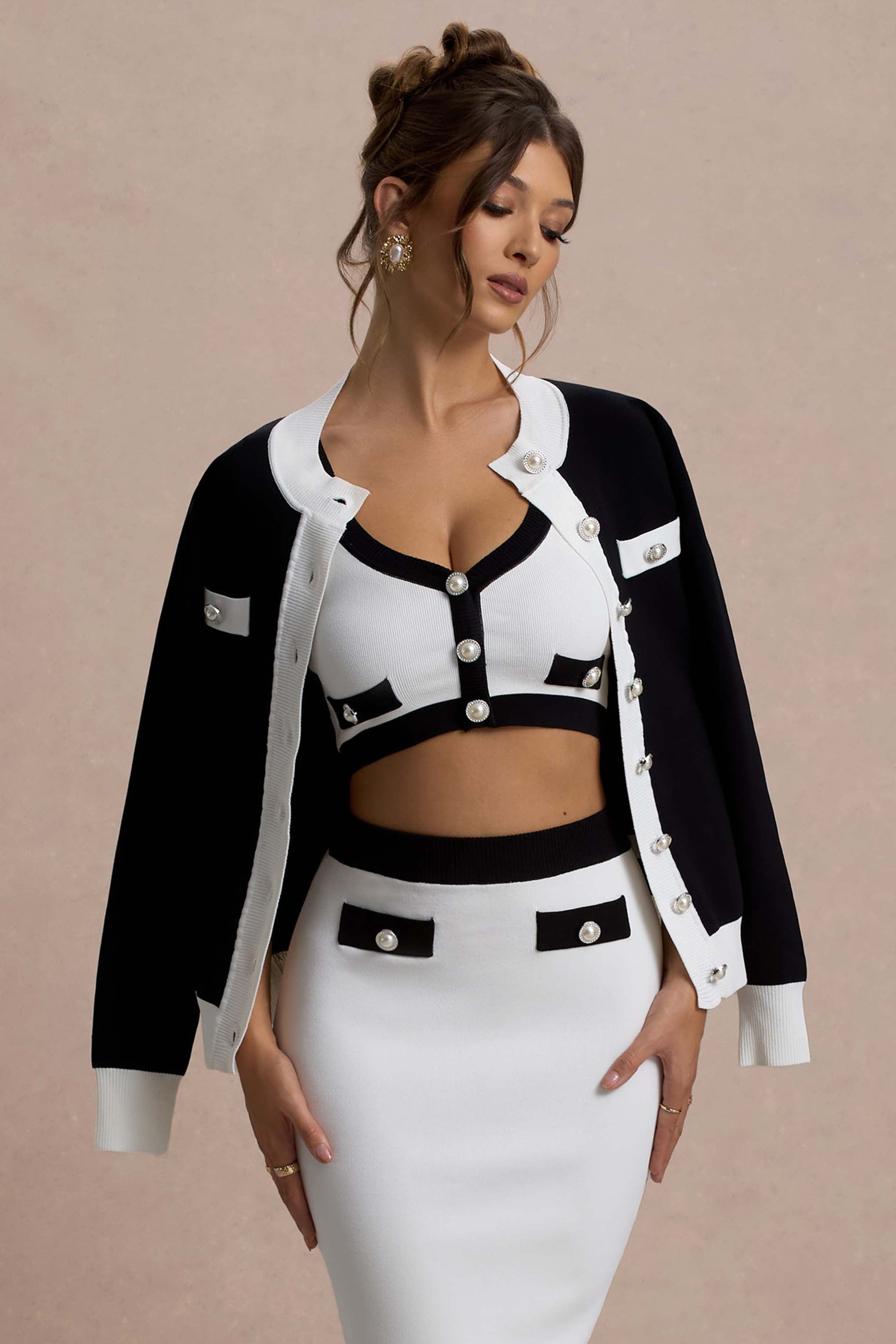 Seraphine London™ | Black & White Knit Cardigan